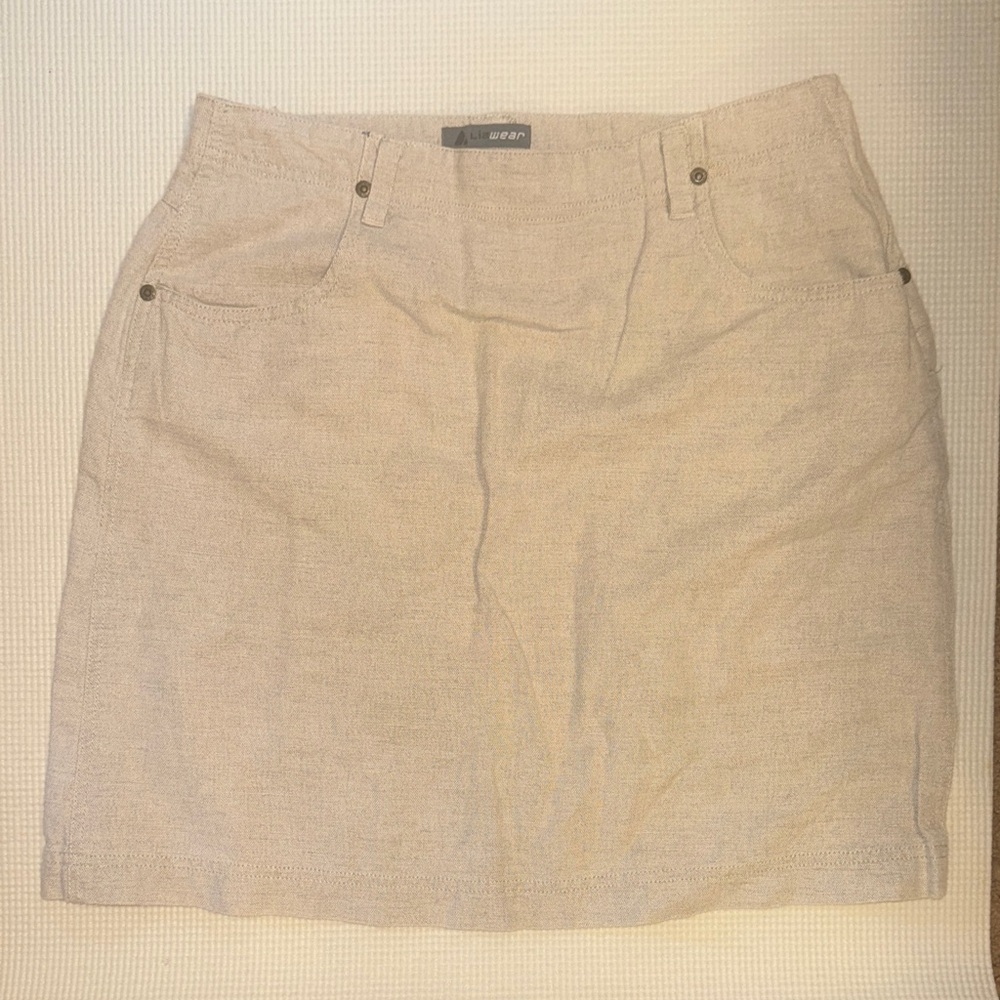 Beige Linen-Blend Mini Skirt with Front Pockets